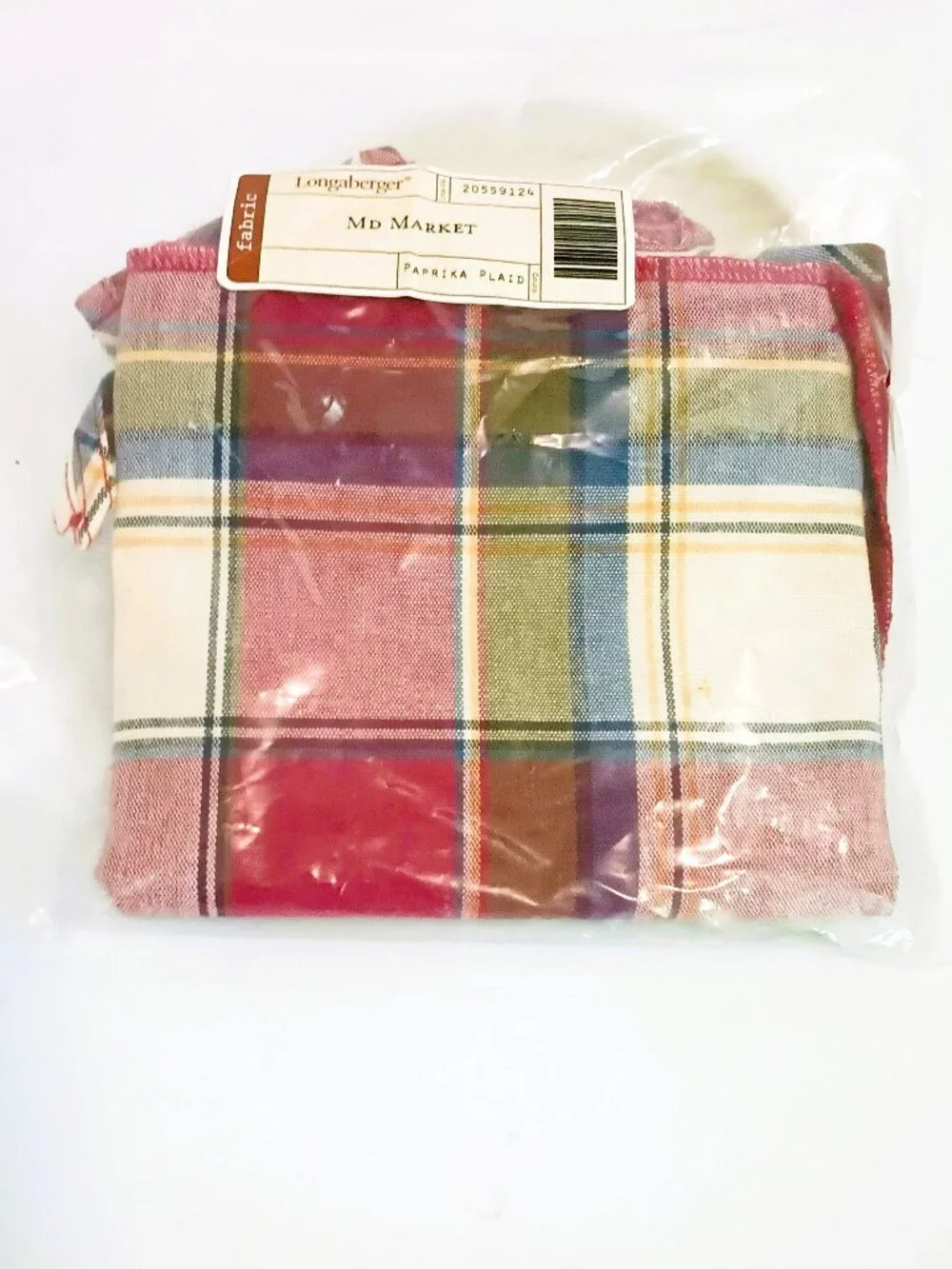 Longaberger Paprika Plaid Basket Liner Medium Red, Blue Off White Button